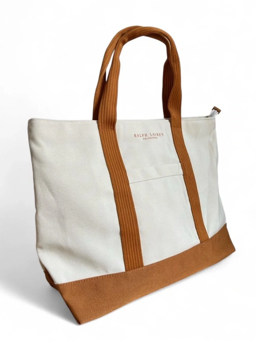Authentic Ralph Lauren Cream Canvas Tote with Tan Accents